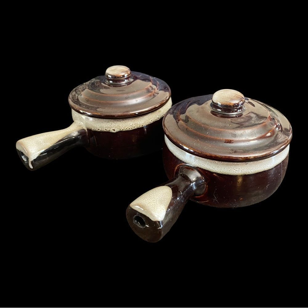 Vintage | Set of 2 Brown & Cream French Onion Soup Bowls